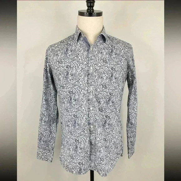 EUC Ted Baker Blue & White Paisley Long Sleeve Button-Up Shirt Sz. 15 34/35 - Picture 1 of 4